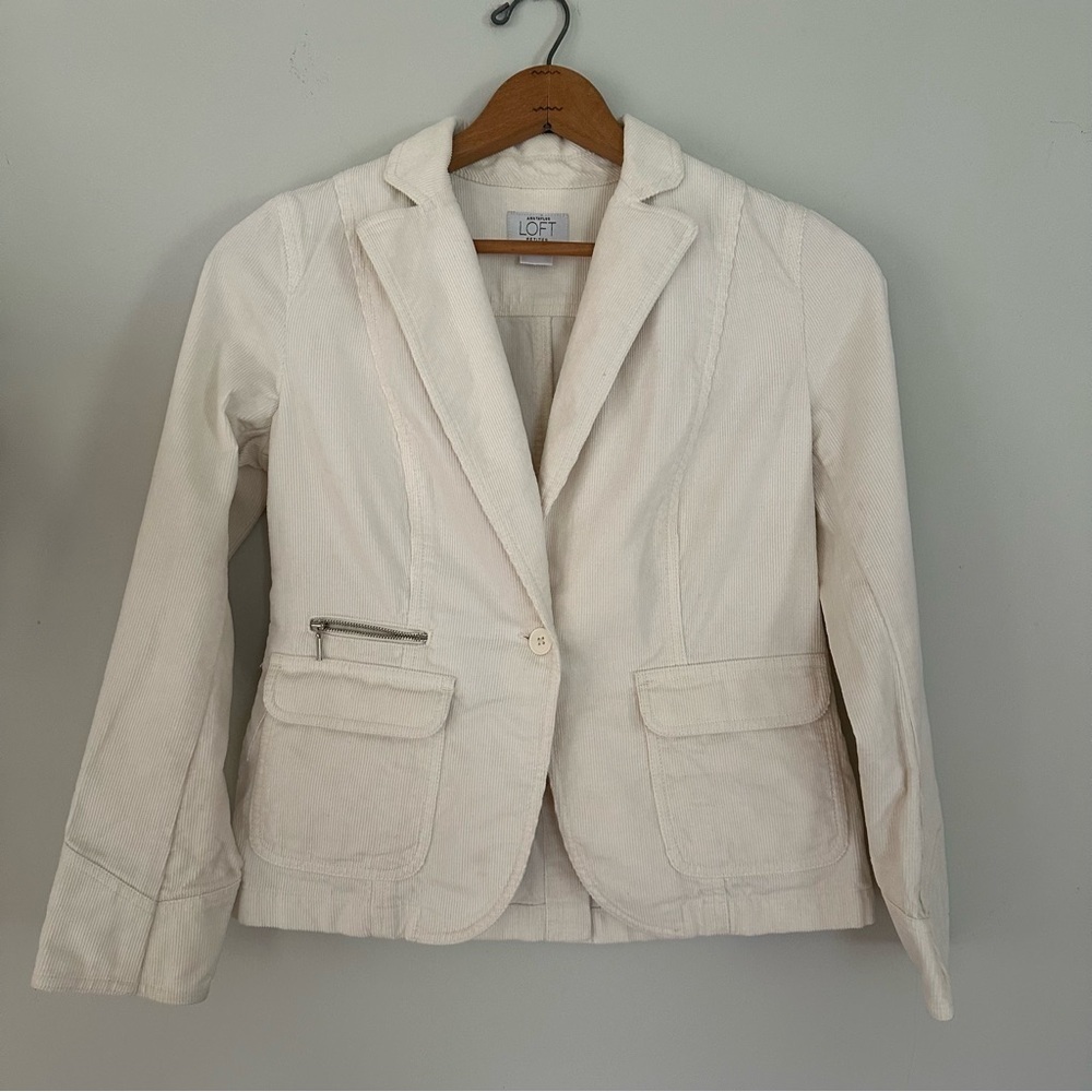 Anne Taylor Loft Corduroy  Blazer Business Casual Minimalist Cream Petite 4